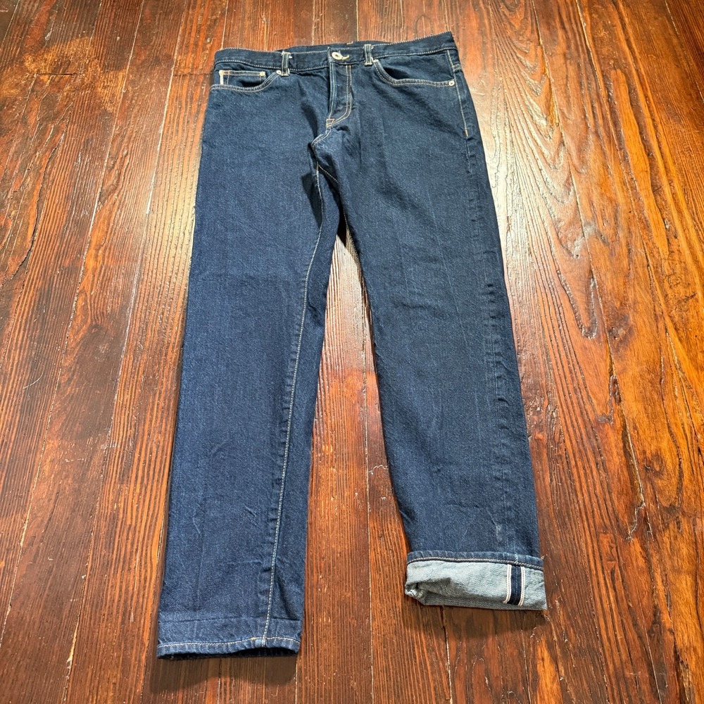 H&M Selvedge Jeans Mens 33x32 Blue‎ &denim Dark Wash Slim Tapered Turkey Preppy